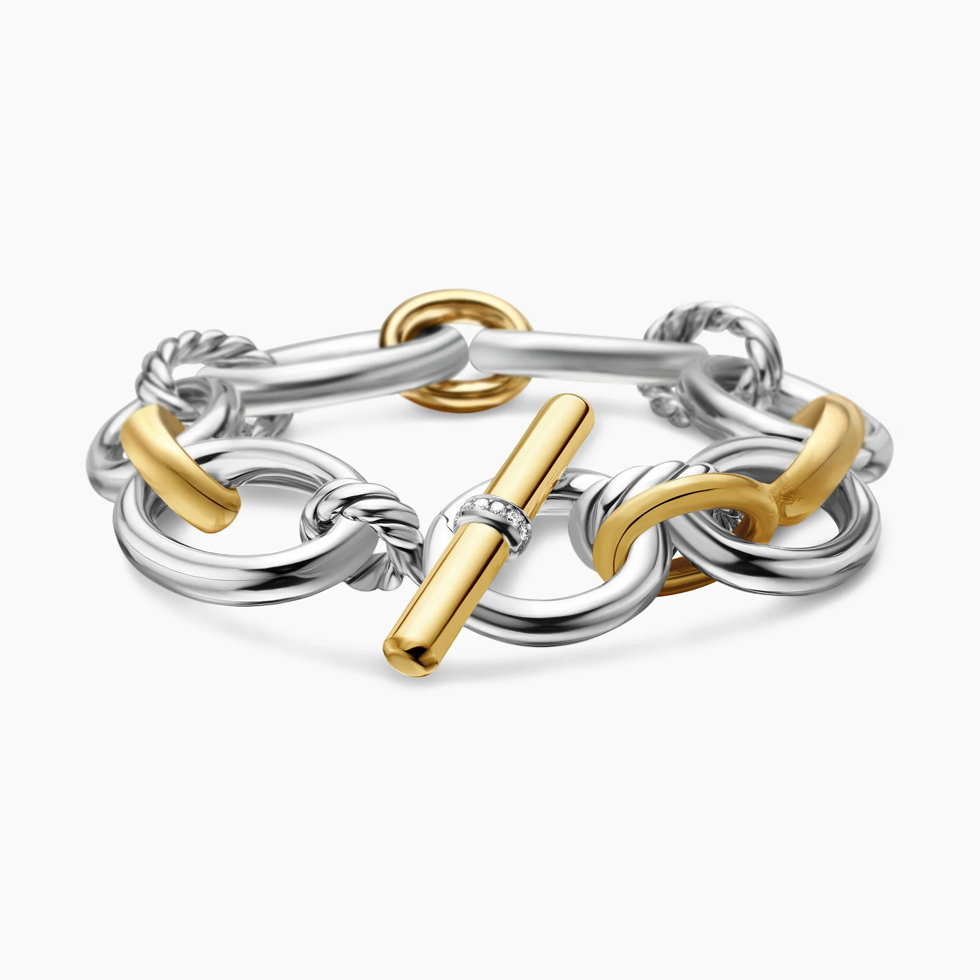 Mercer Bracelet in Sterling Silver with 18K Yellow Gold and Pavé Diamonds