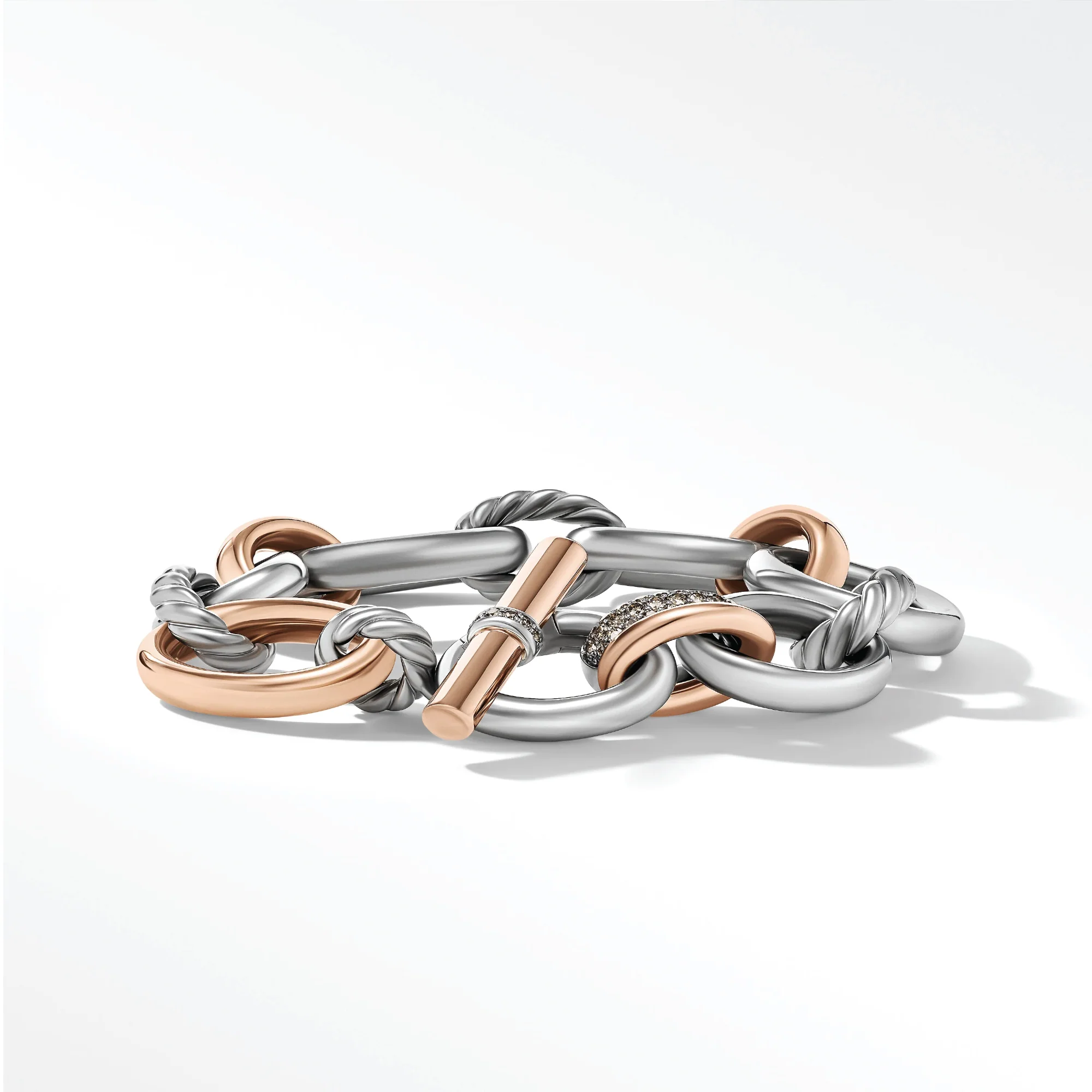 Mercer Melange Bracelet in Sterling Silver with 18K Rose Gold and Pavé Cognac Diamonds