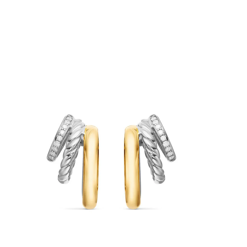 Mercer Multi Hoop Earrings in Sterling Silver with 18K Yellow Gold and Pavé Diamonds