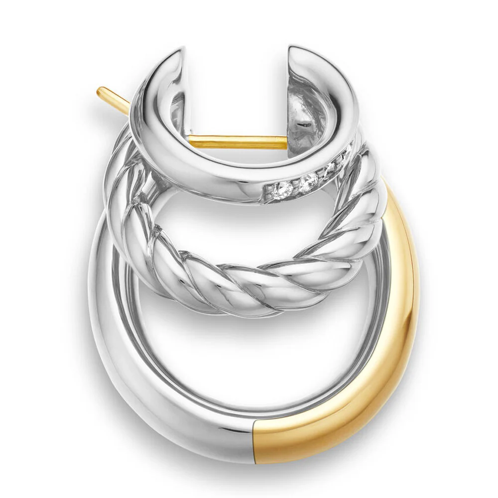 Mercer Multi Hoop Earrings in Sterling Silver with 18K Yellow Gold and Pavé Diamonds - Image 2