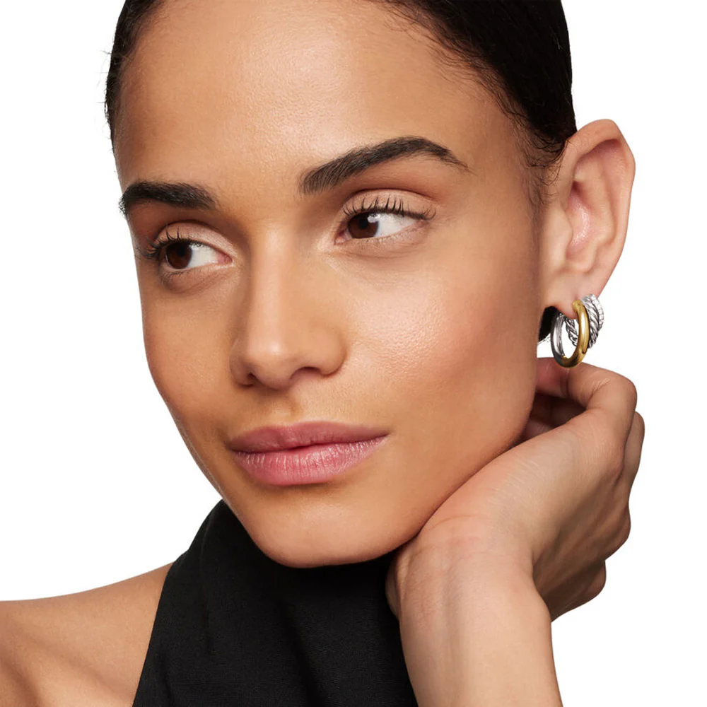 Mercer Multi Hoop Earrings in Sterling Silver with 18K Yellow Gold and Pavé Diamonds - Image 5