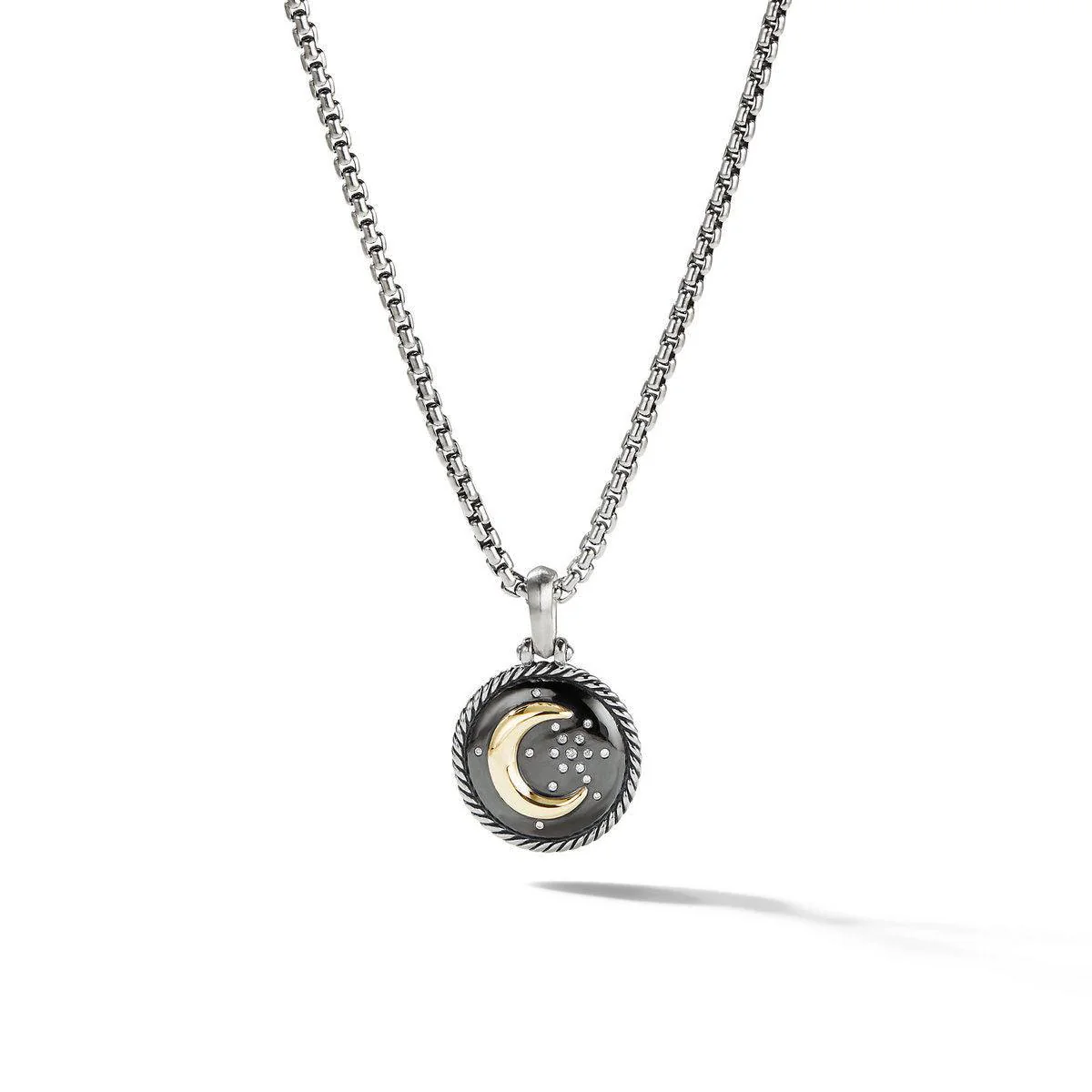 Moon and Star Amulet in Sterling Silver with 18K Yellow Gold and Diamonds