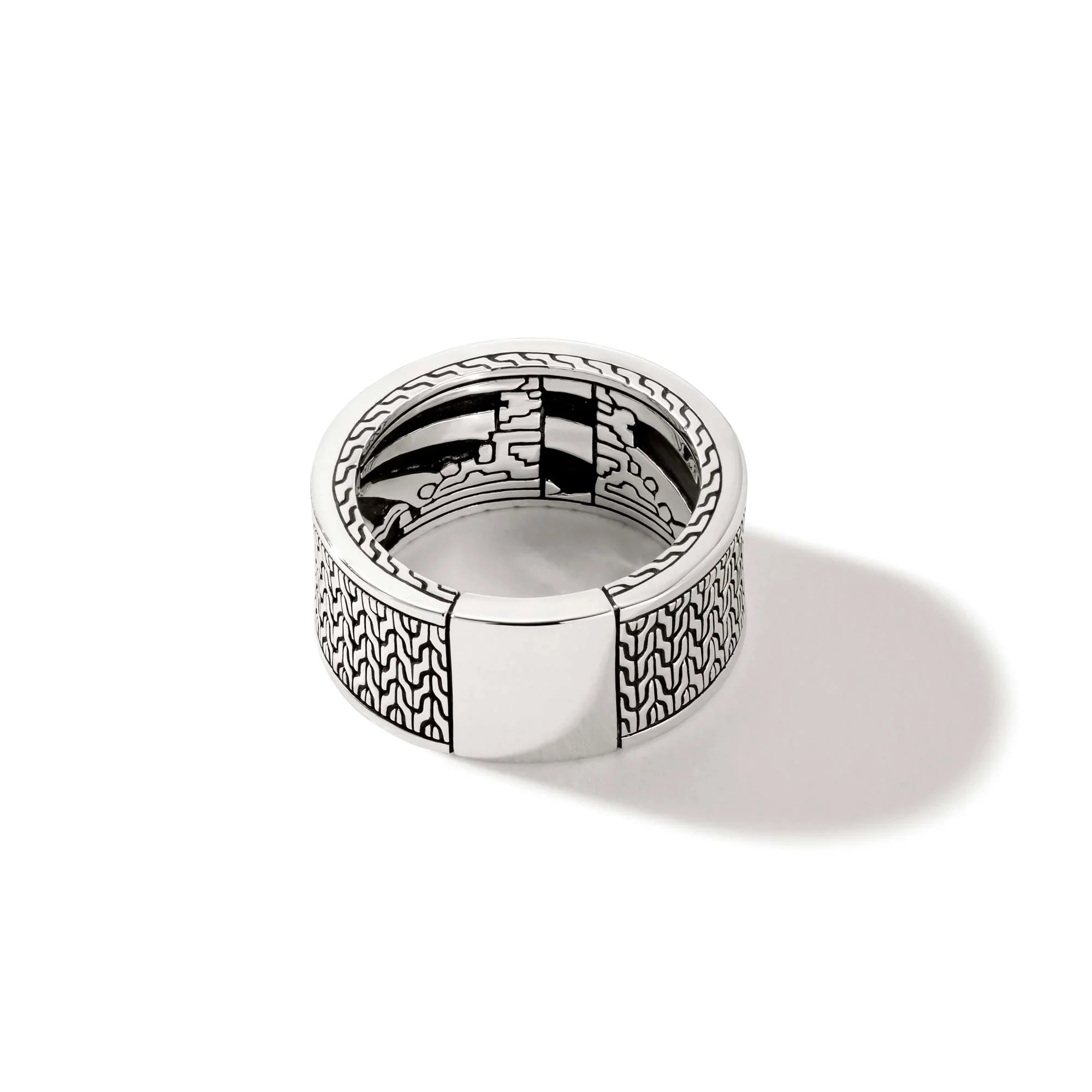 Mother of Pearl, Turquoise and Lapis Ring with Carved Chain Inlay in Sterling Silver - Image 2