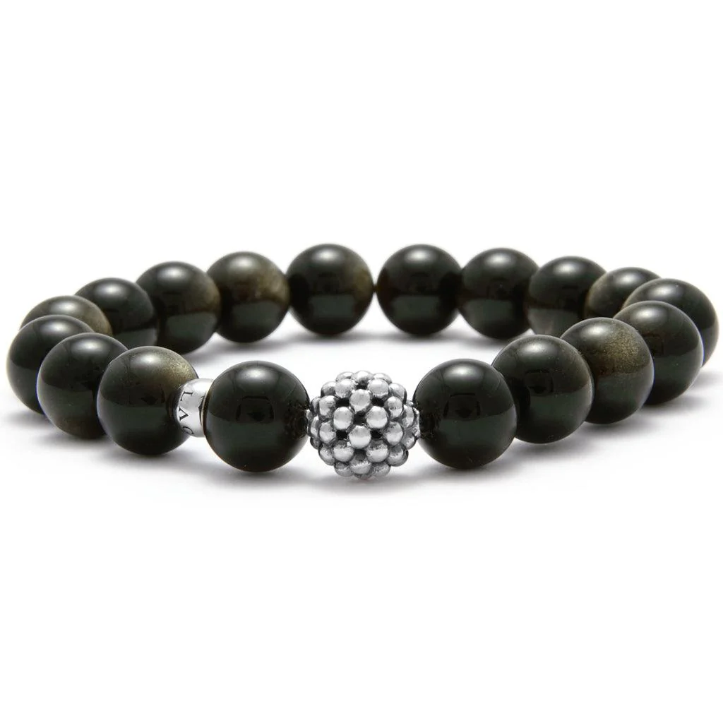 Sterling Silver Obsidian Beaded Bracelet - Image 2