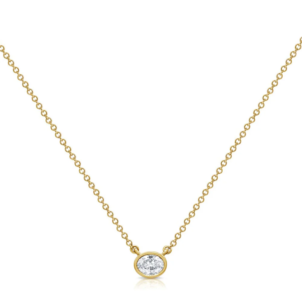 Oval-Cut, Solitaire Diamond Necklace in 14K Yellow Gold