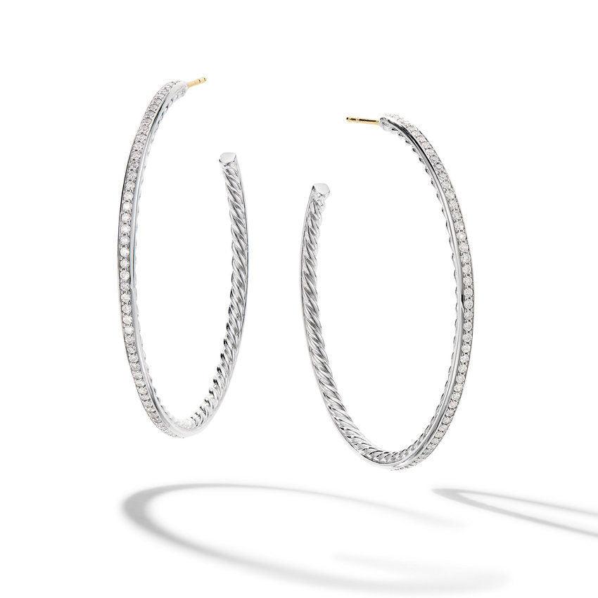 PAVE HOOP EARRINGS IN STERLING SILVER WITH DIAMONDS