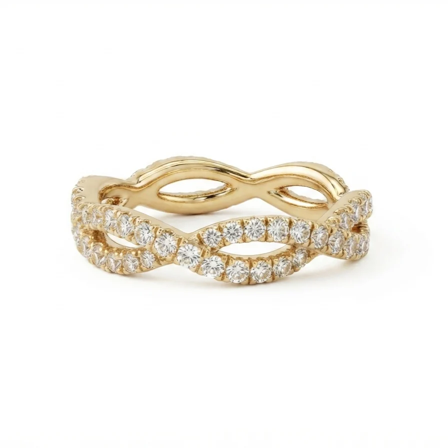Pavé Diamond Crisscross Band in 14K Yellow Gold, 0.66cttw