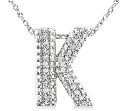 Pavé Diamond Initial "K" Necklace in 14K White Gold, 0.05cttw