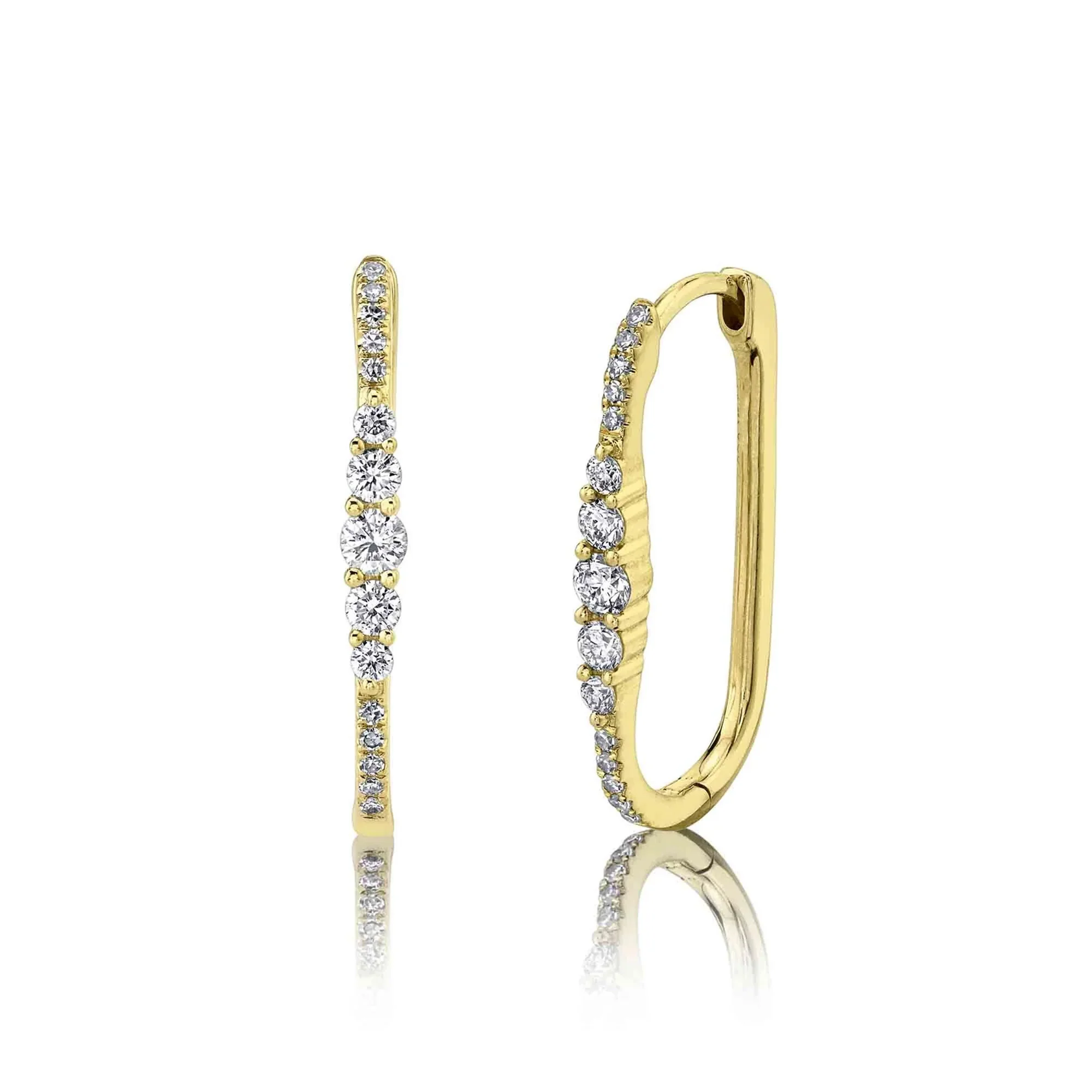 Pave Diamond Oval Hoop Earring in 14K Yellow Gold