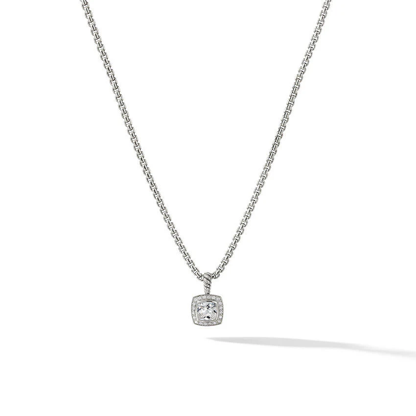 PETITE ALBION PENDANT NECKLACE WITH WHITE TOPAZ AND DIAMONDS