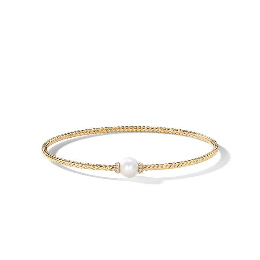 Petite Solari Station Bracelet with Cultured Pearl and Diamonds in 18K Gold