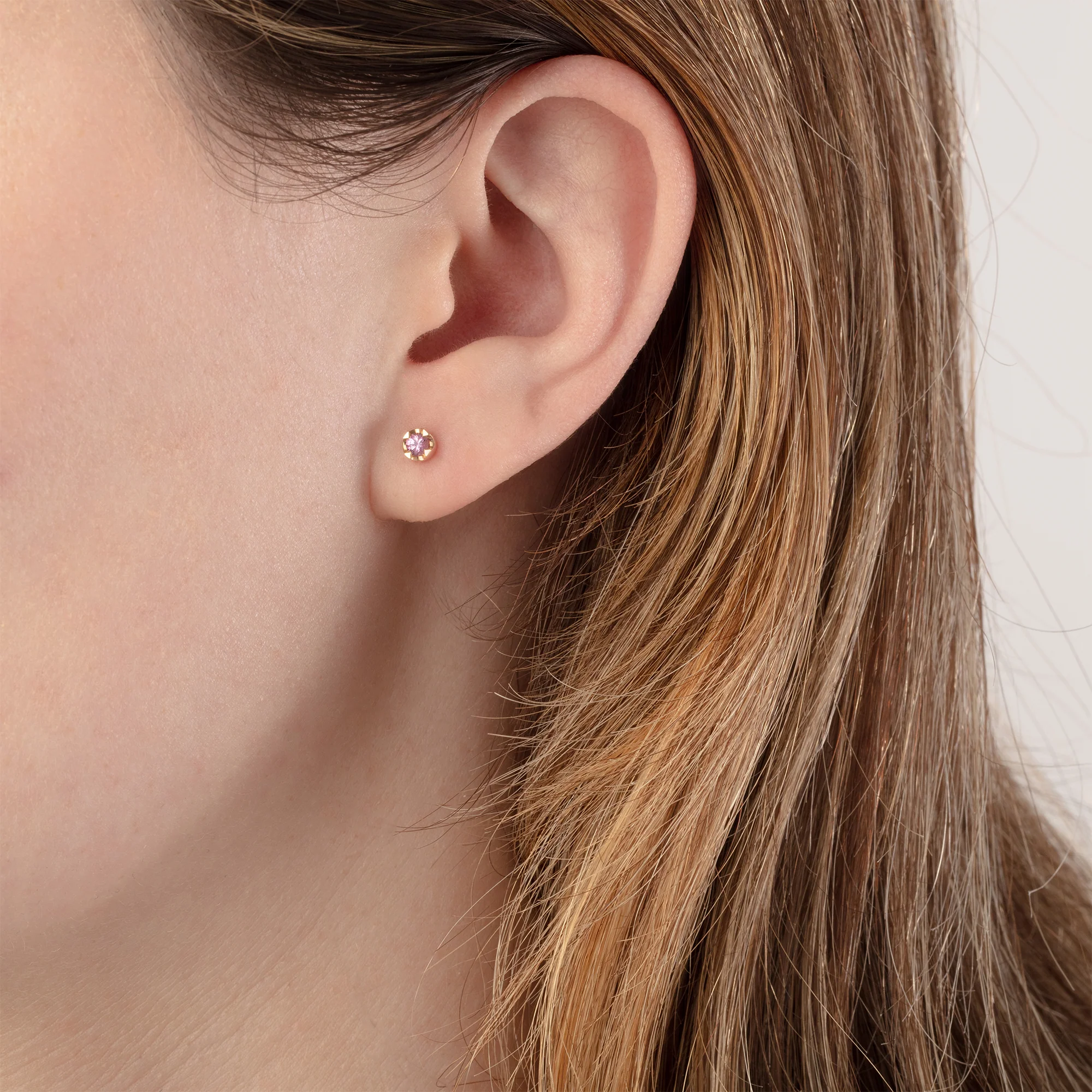 Pink Sapphire Stud Earrings in 14K Yellow Gold - Image 2