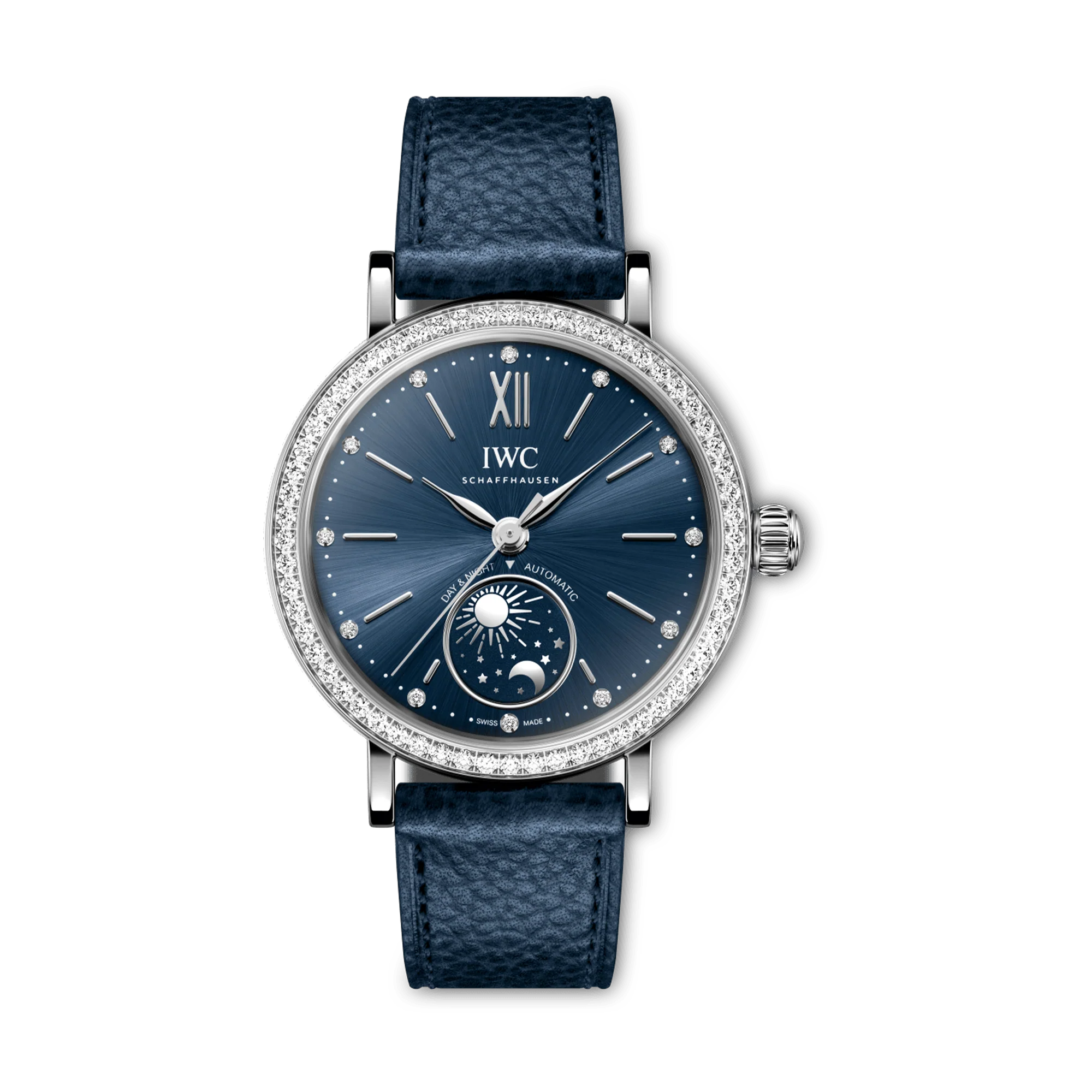 Portofino Automatic Day & Night Stainless Steel Diamond Bezel, Blue Dial Watch | 34MM | IW659801