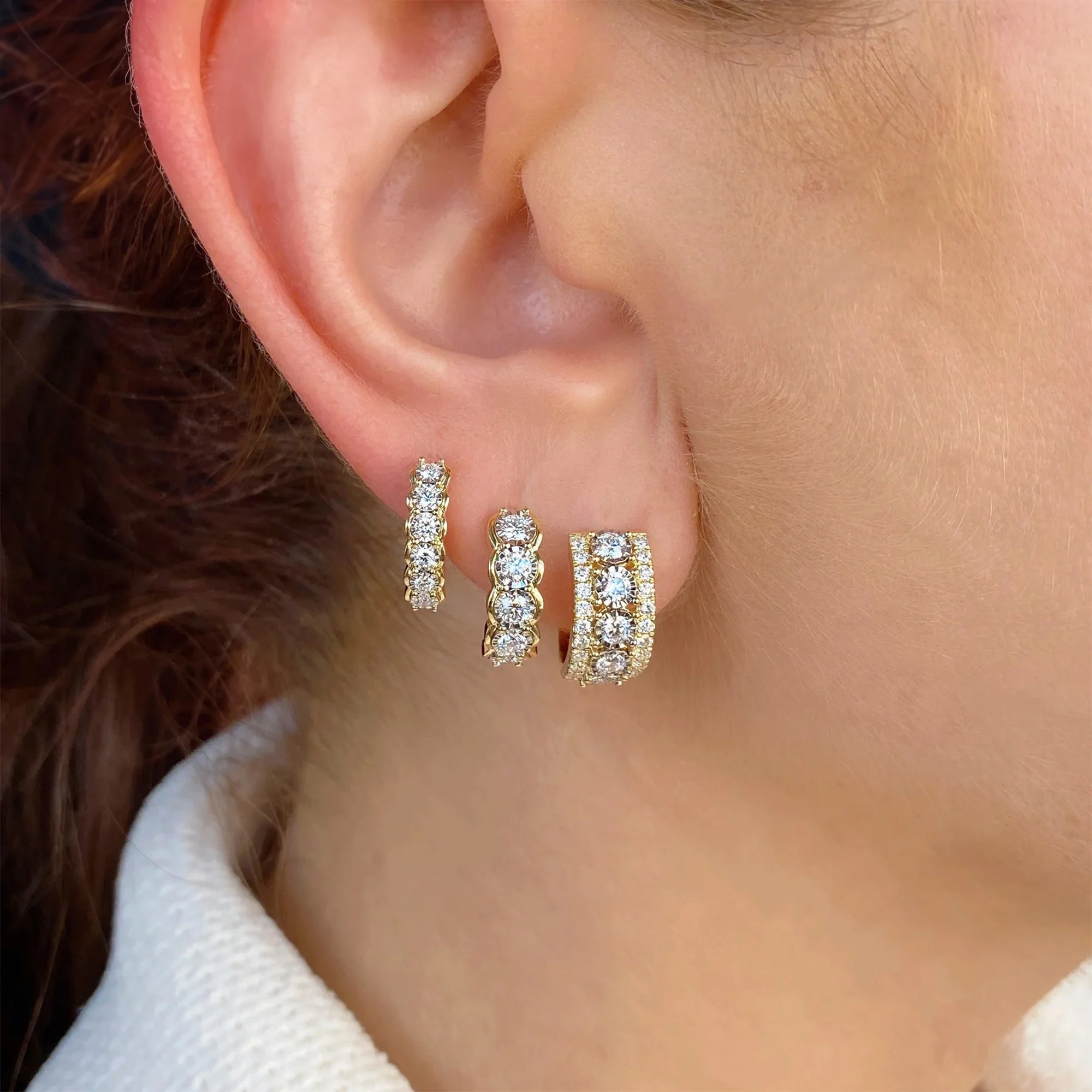 Round Diamond Huggie Earring in 14K White Gold - Image 2