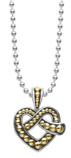 Sterling Silver and 18K Yellow Gold Caviar Heart Pendant Necklace