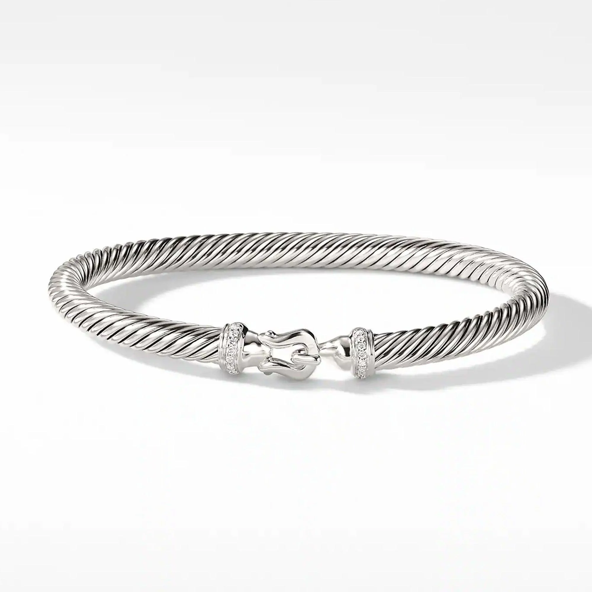 SILVER CABLE BUCKLE BRACELET WITH DIAMONDS