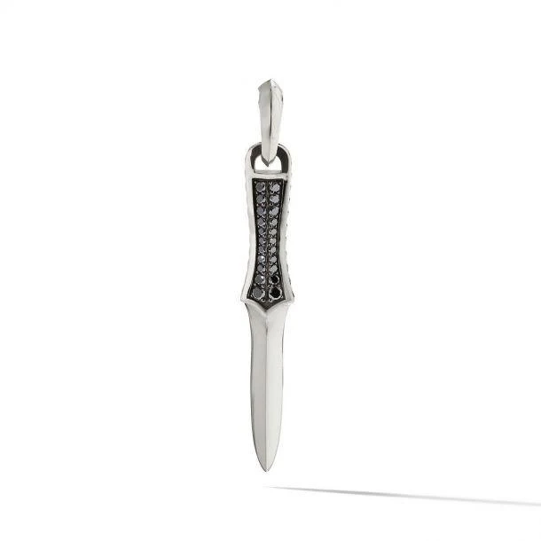 SILVER DAGGER AMULET WITH BLACK DIAMONDS