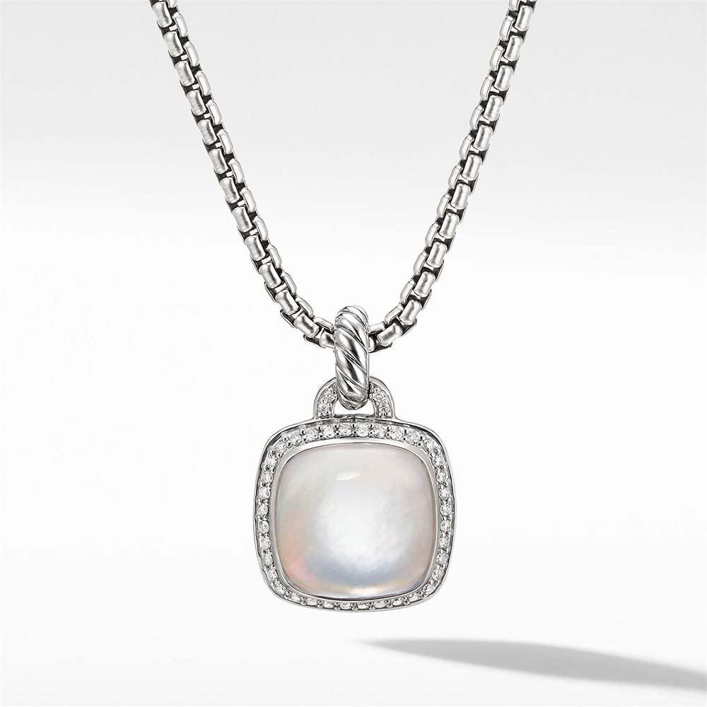 SILVER DIAMOND MOTHER OF PEARL NECKLACE