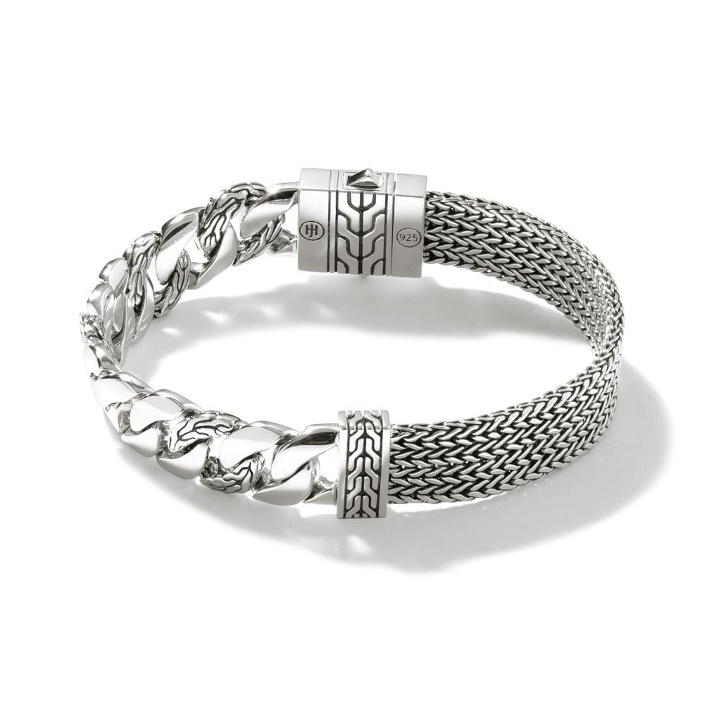 SILVER FLAT AND CURB CHAIN BRACELET