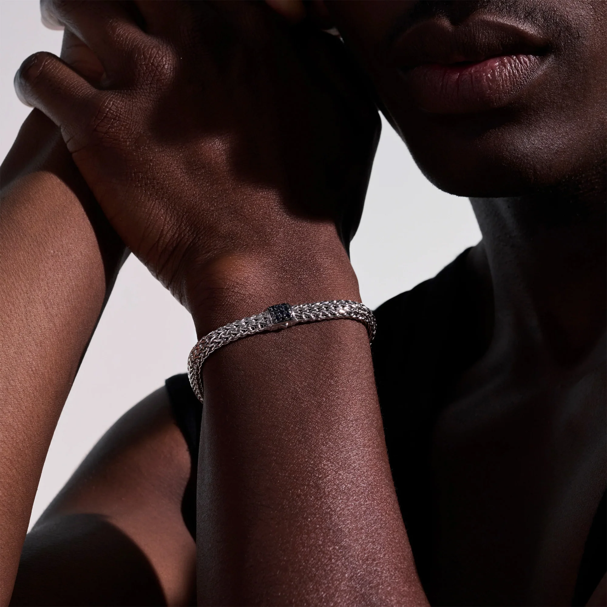 Sterling Silver Black Sapphire Woven Chain Bracelet - Image 6