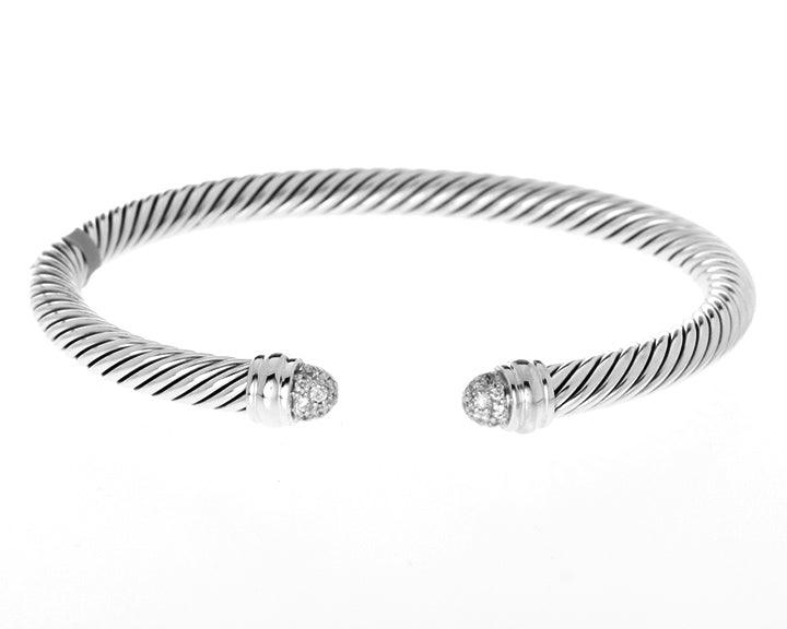 SILVER OPEN CABLE BANGLE WITH PAVE DIAMONDS