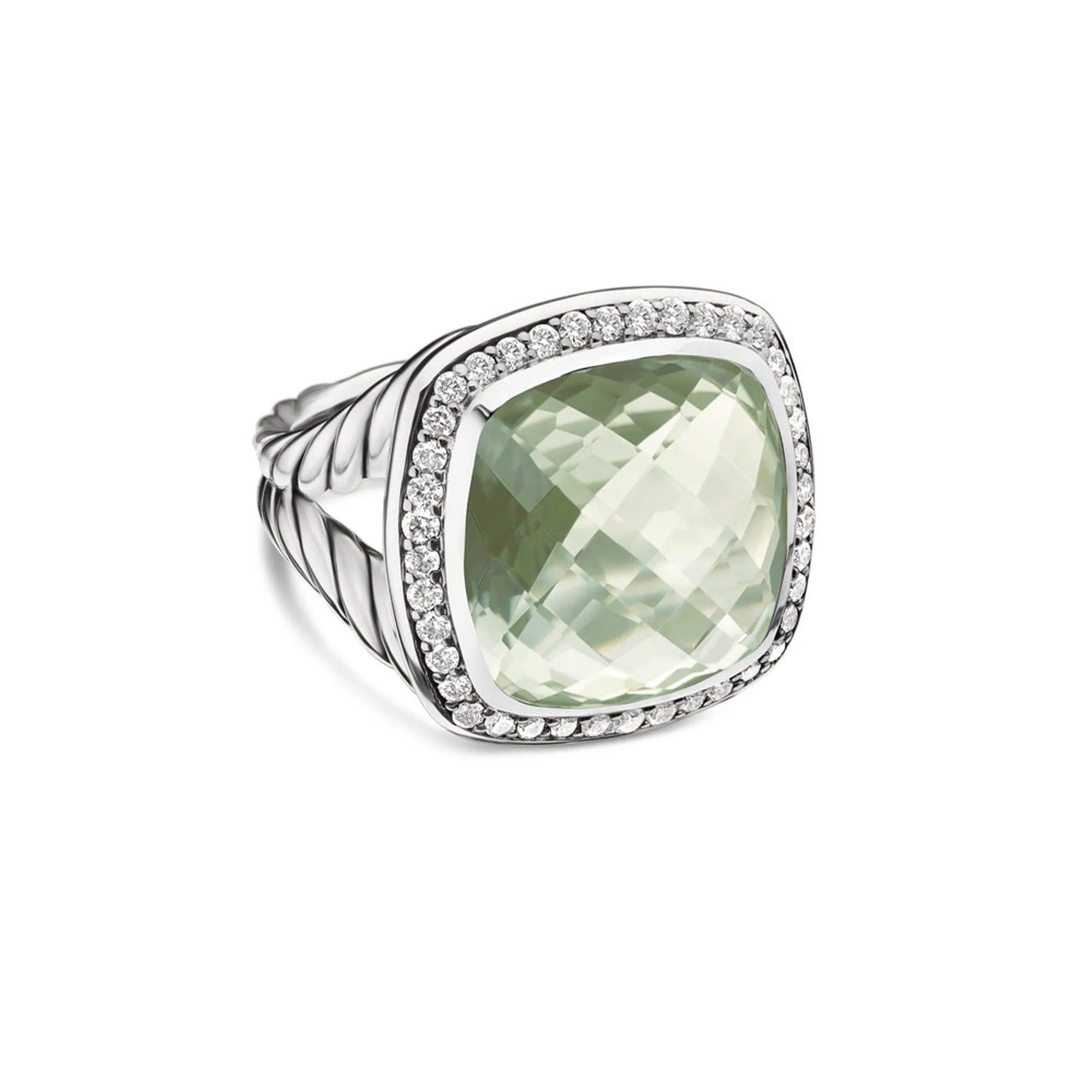 SILVER PRASIOLITE AND DIAMOND RING