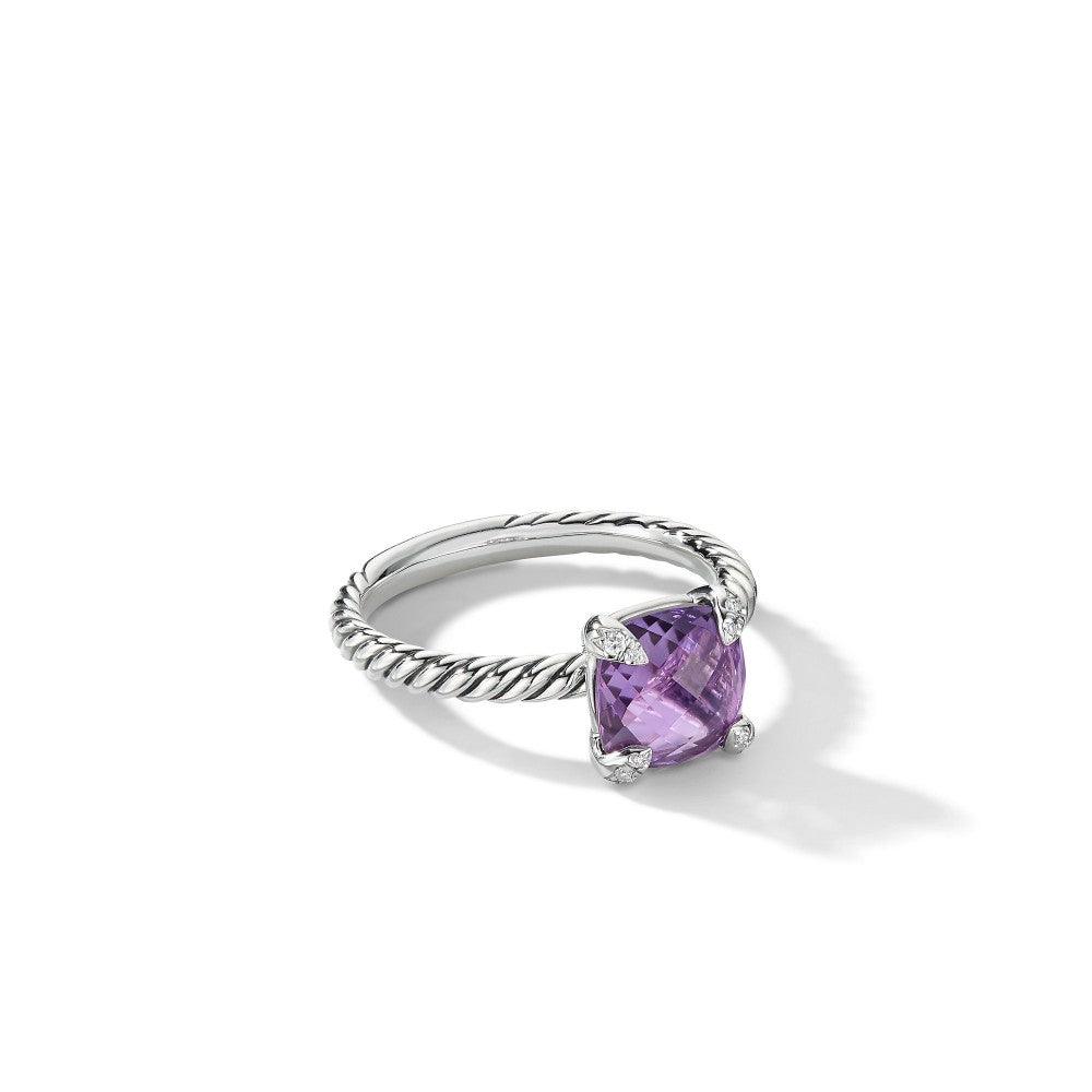 CHATELAINE RING WITH AMETHYST AND PAVE DIAMONDS