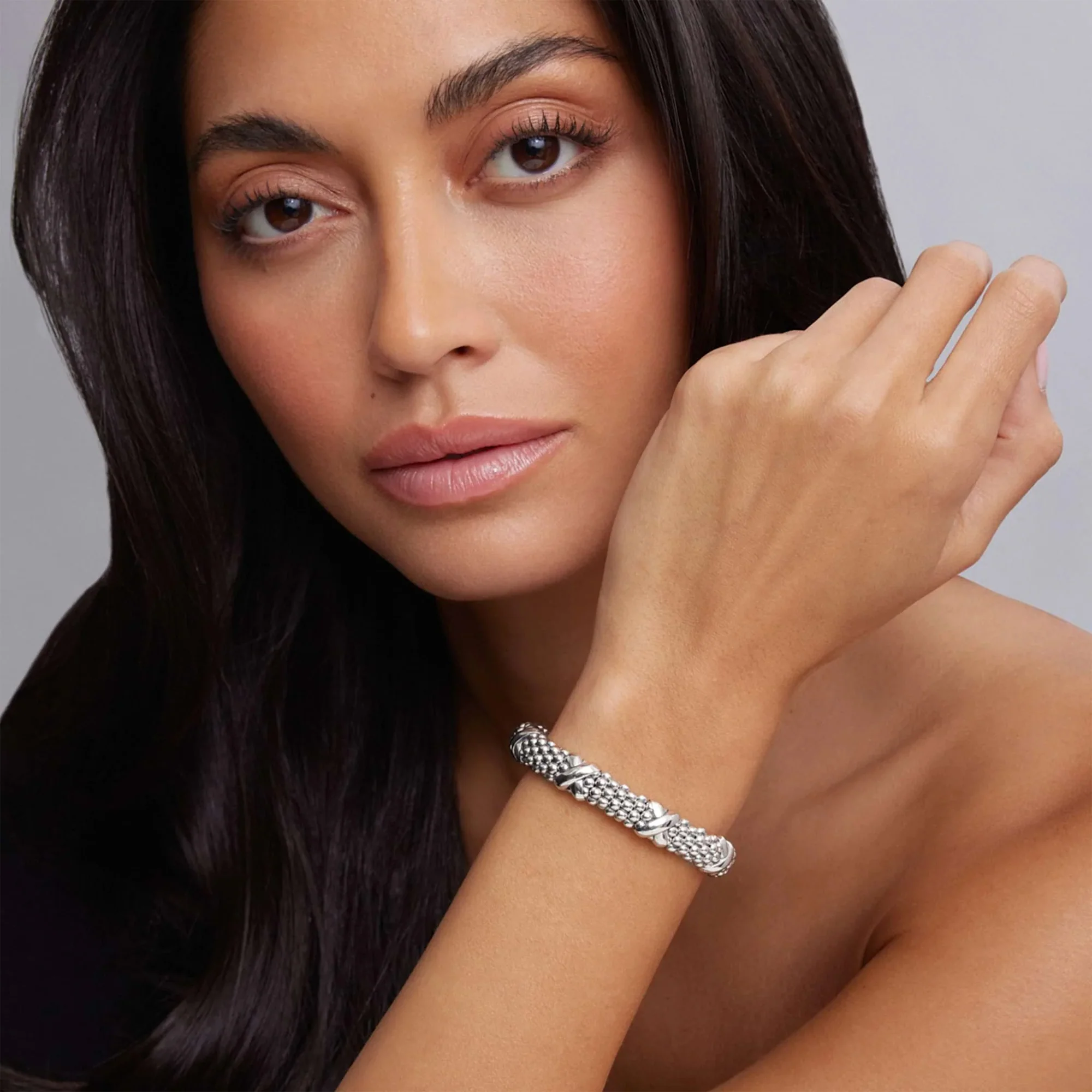 Sterling Silver X Station Caviar Beaded Bracelet - Image 5