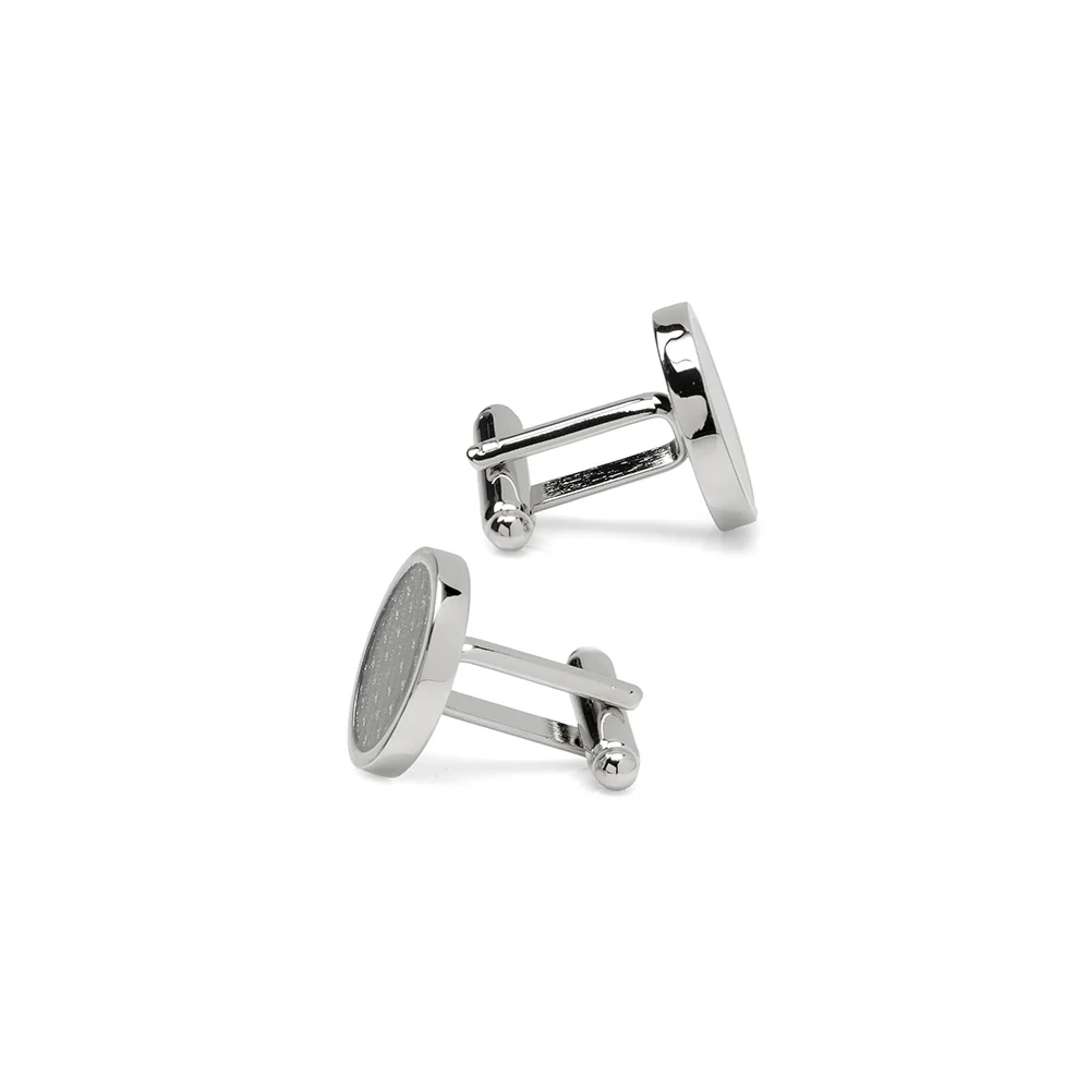 Silver Tone Black Woven Metal Cufflinks - Image 3