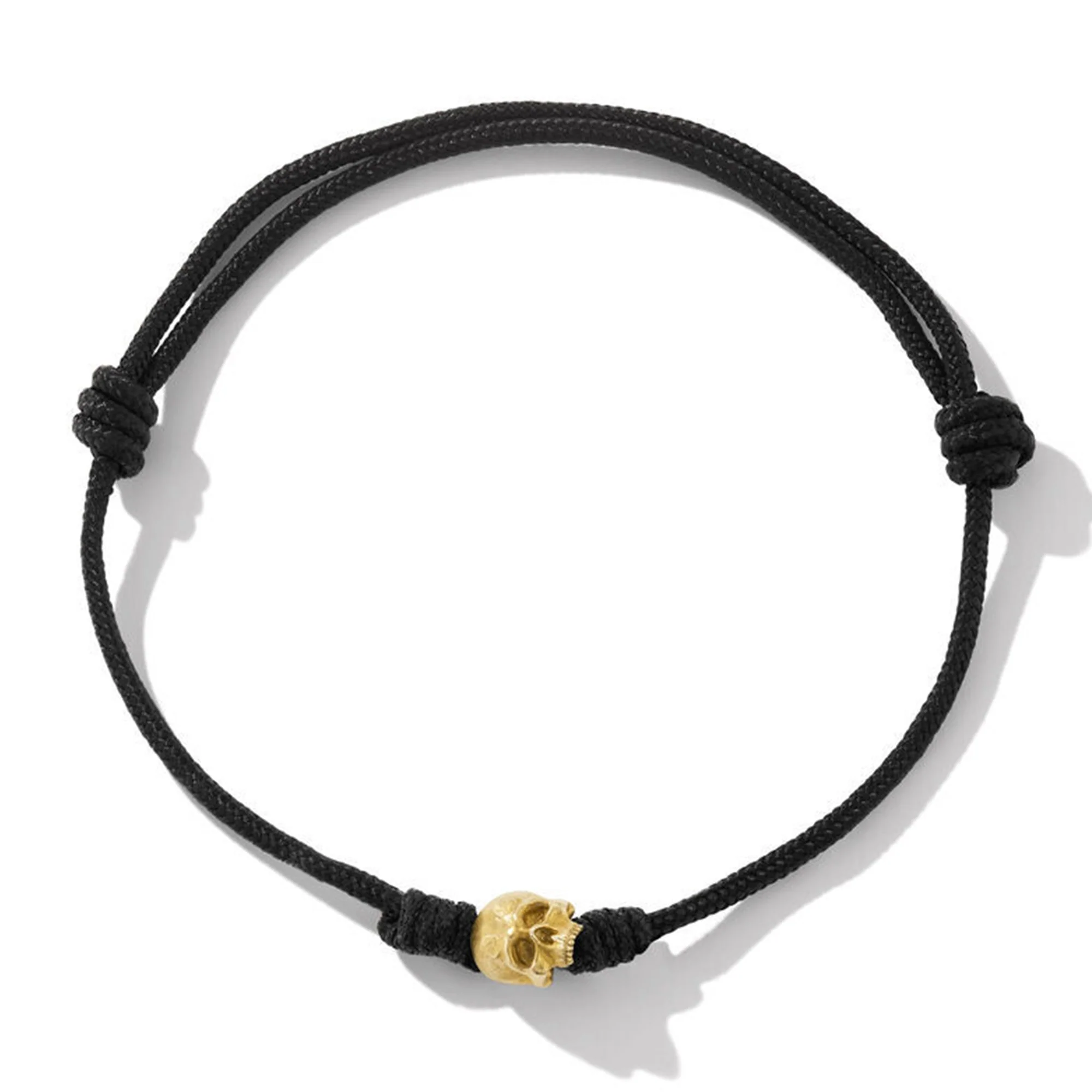 SKULL BLACK CORD BRACELET WITH 18K YELLOW GOLD - Image 2