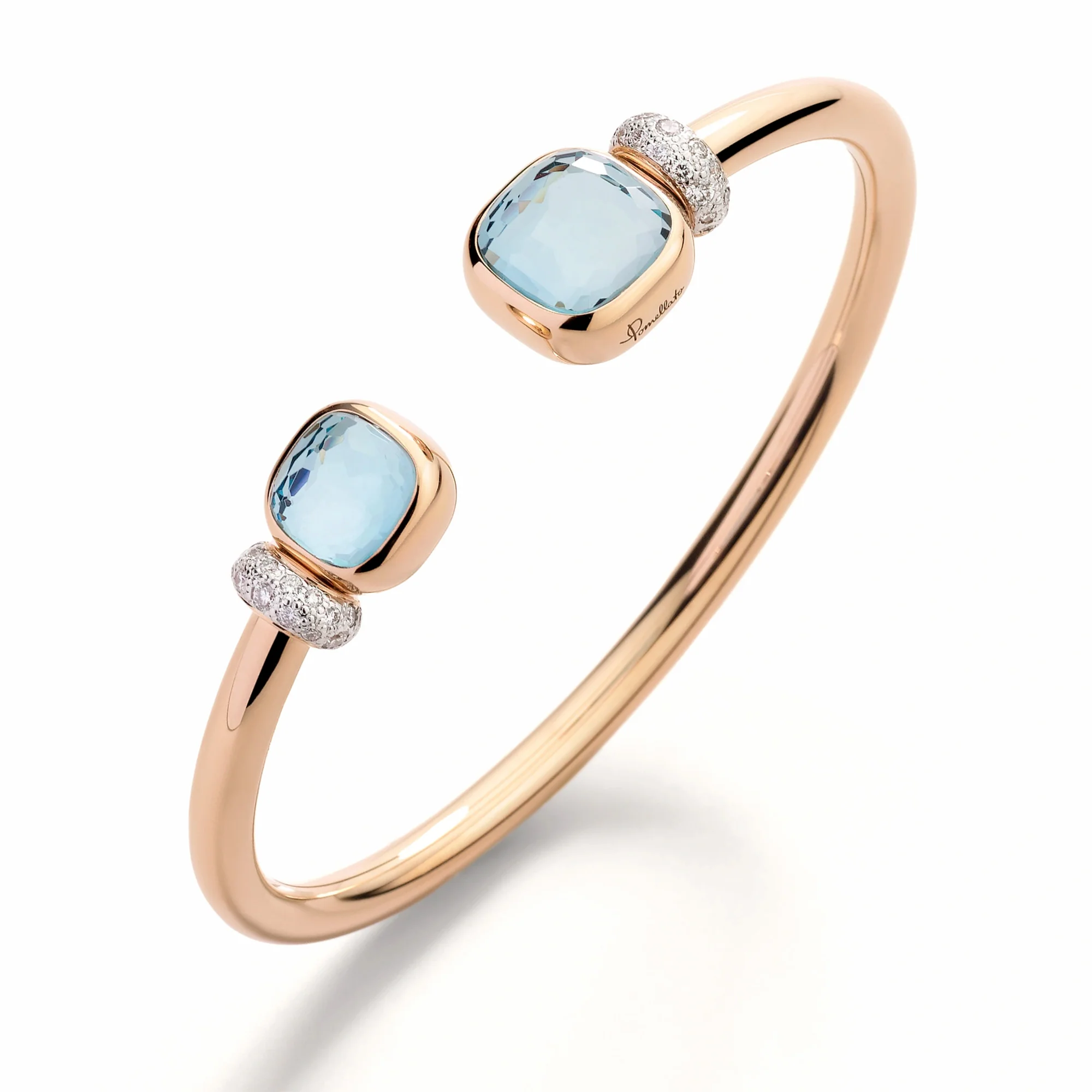Sky Blue Topaz and Diamond Open Bangle Bracelet in 18K Rose Gold