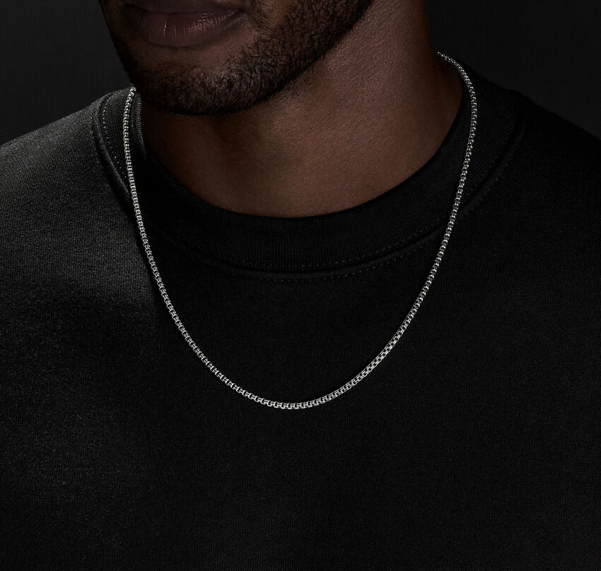 Box Chain Necklace In Darkened Stainless Steel, 2.7Mm - Image 3