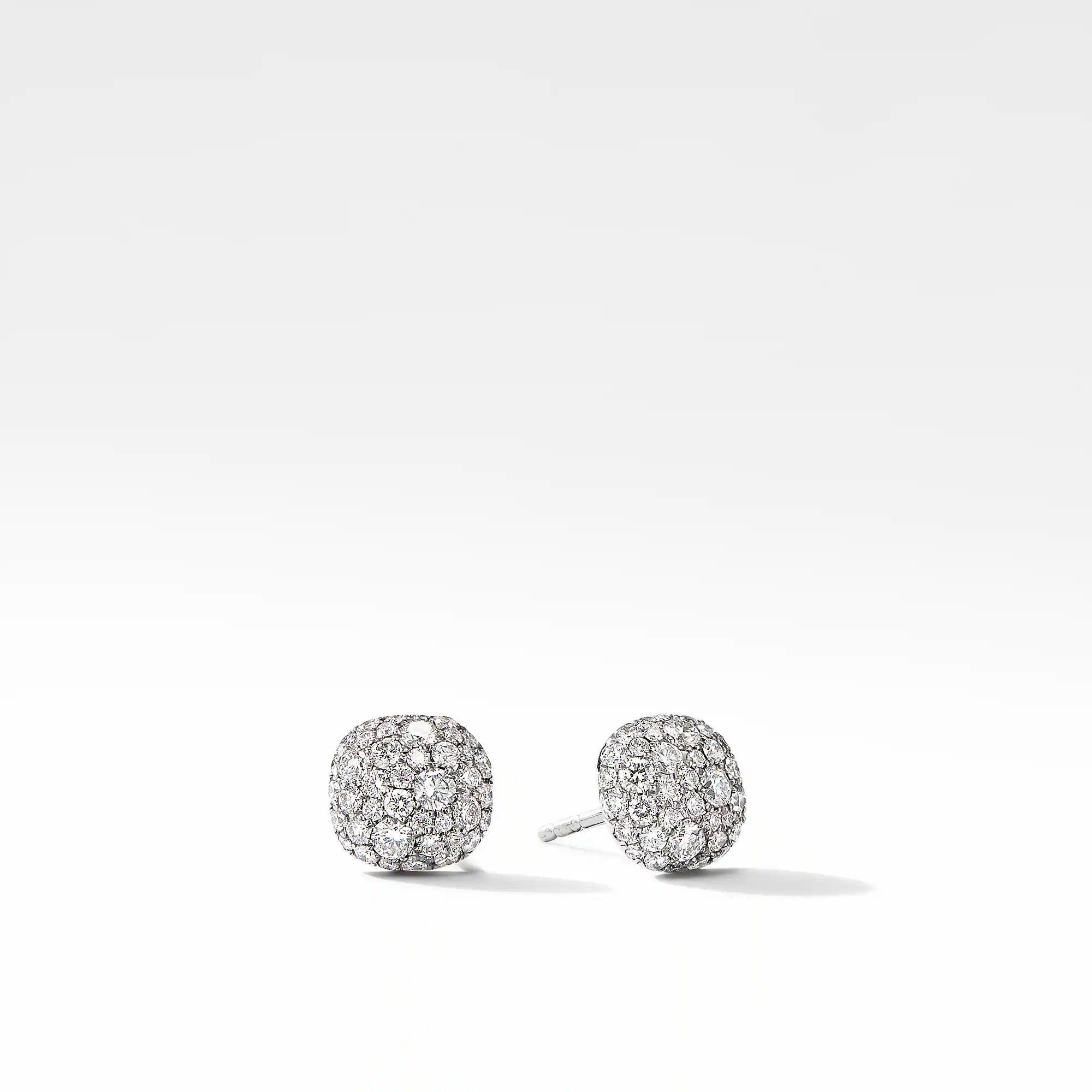 SMALL CUSHION STUD EARRINGS IN 18K WHITE GOLD WITH PAVE DIAMONDS