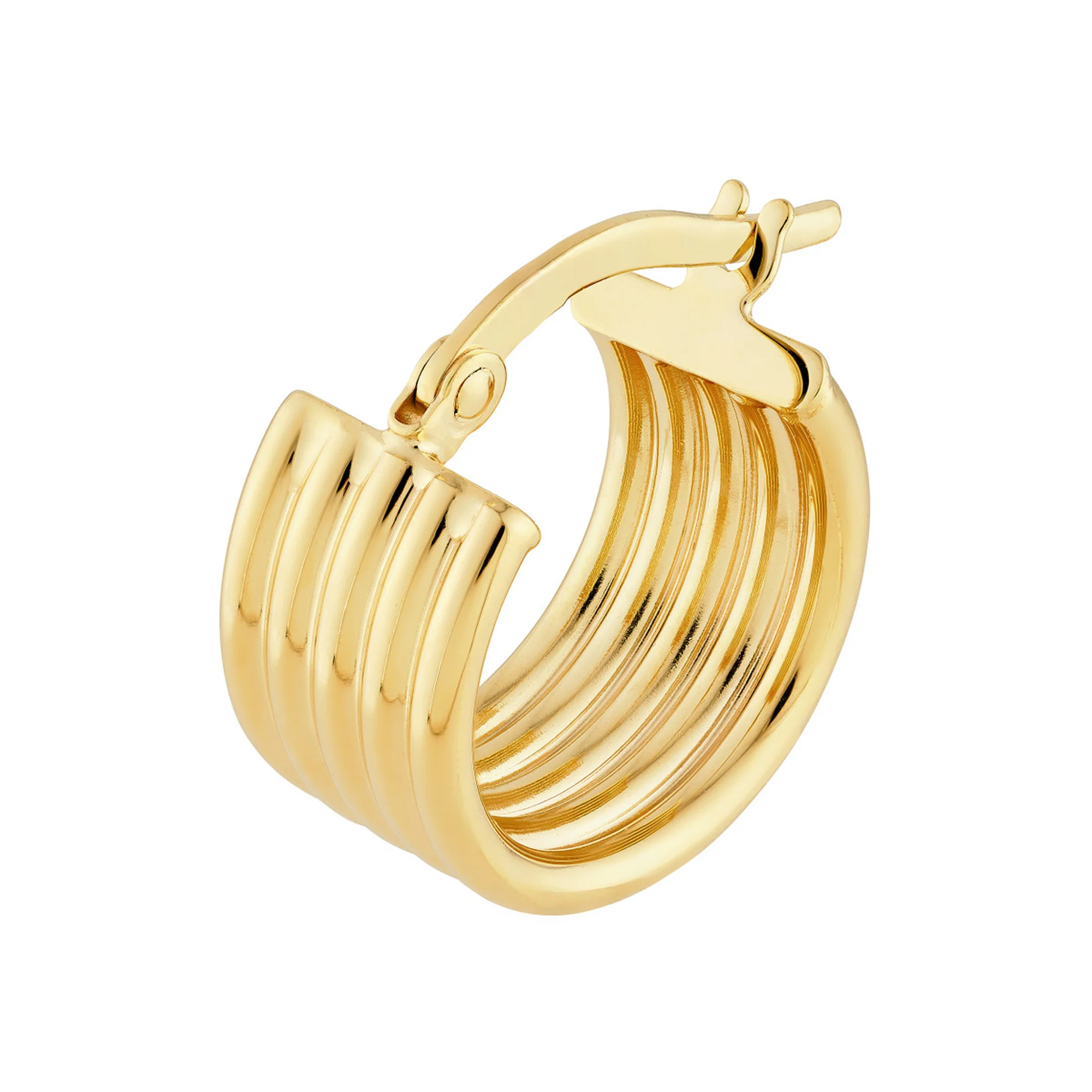 Small Ribbed Hoop Earrings in 14K Yellow Gold - Image 3