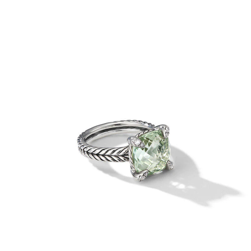 SS Sterling Silver Diamond and Prasiolite Ring