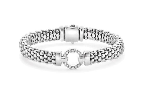 Sterling Silver Diamond Caviar Open Circle Bracelet - Image 2