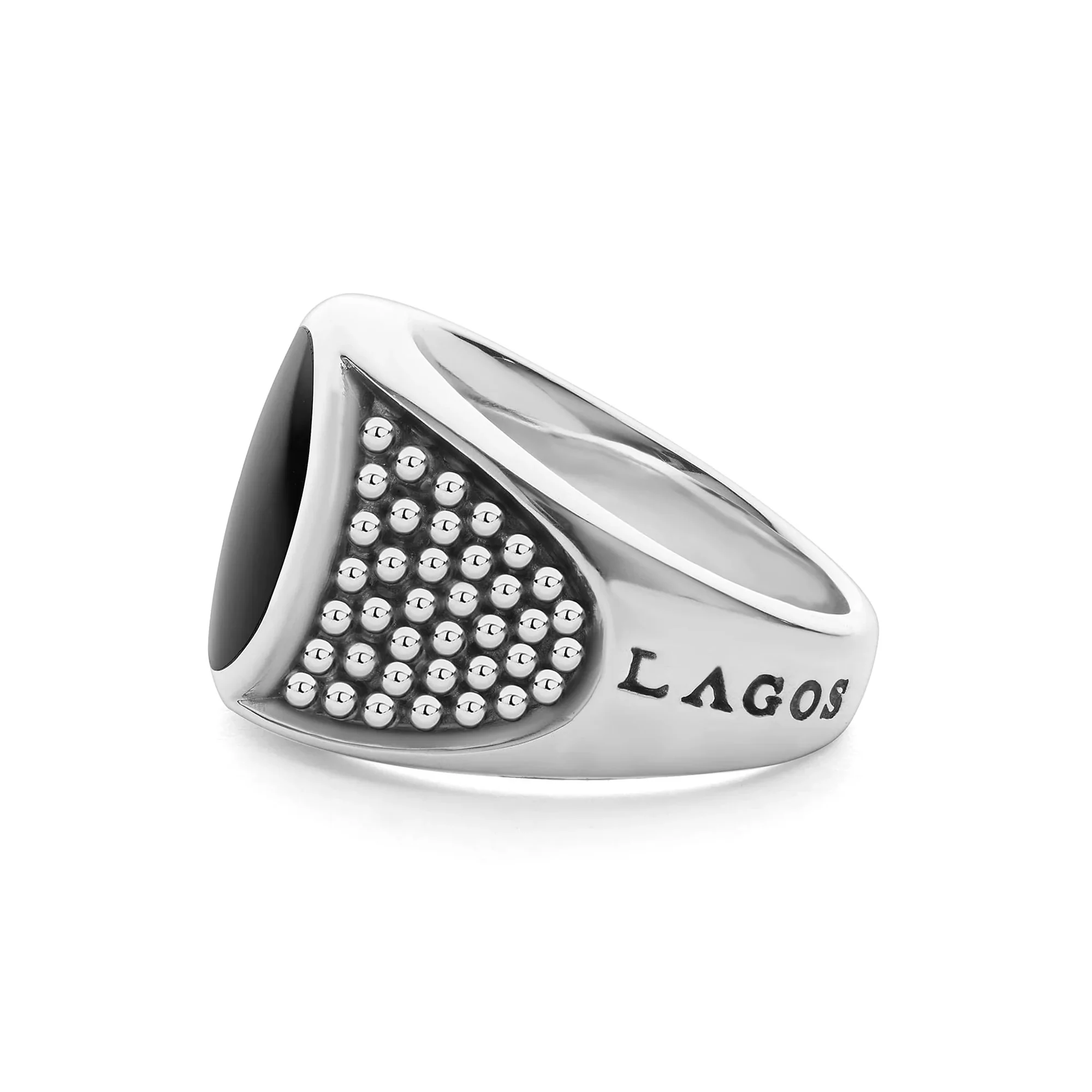 Black Agate Oval Band Ring in Sterling Silver - Image 2