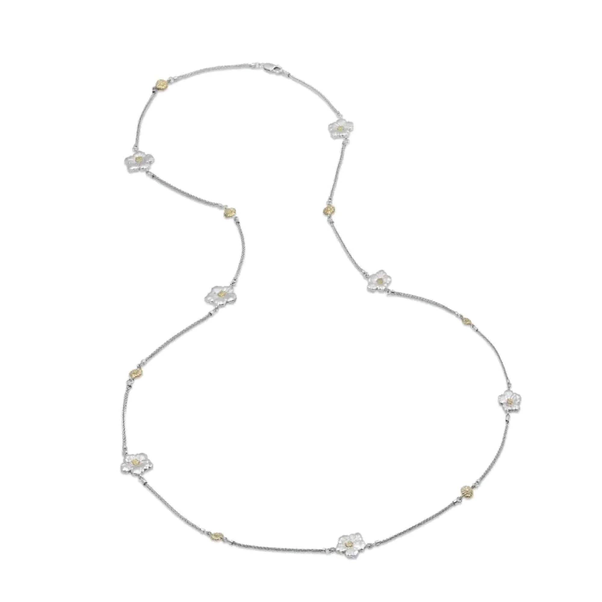 Gardenia Blossoms Diamond Stationed Necklace in Sterling Silver with Gold Plated Accents - Image 2