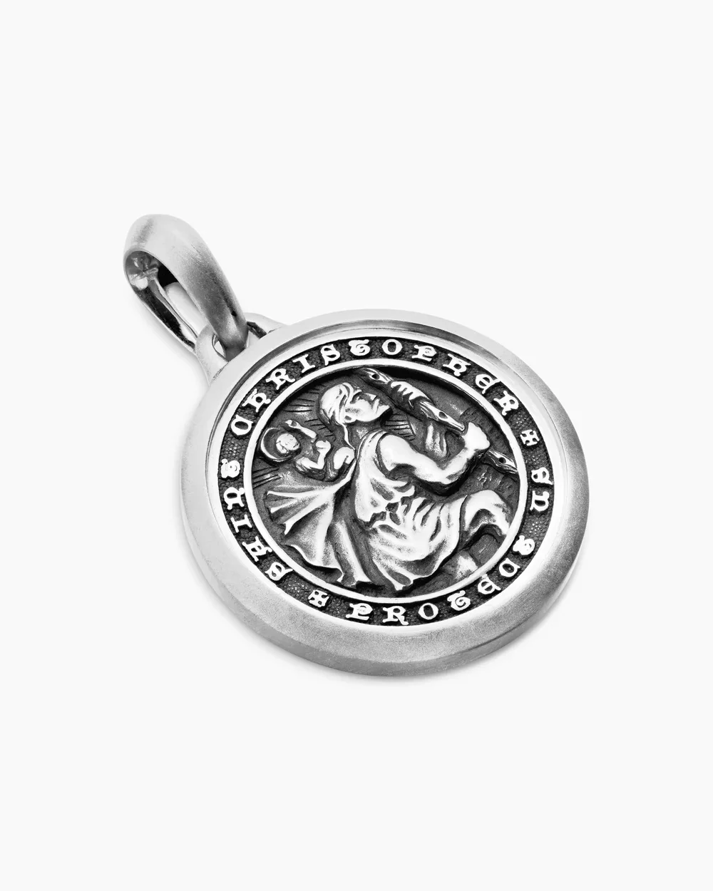 ST. CHRISTOPHER AMULET IN STERLING SILVER WITH PAVÉ BLACK DIAMONDS - Image 3