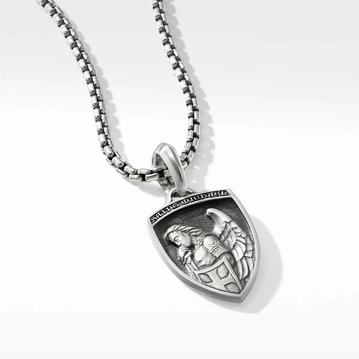 ST. MICHAEL AMULET IN STERLING SILVER WITH PAVÉ BLACK DIAMONDS - Image 2