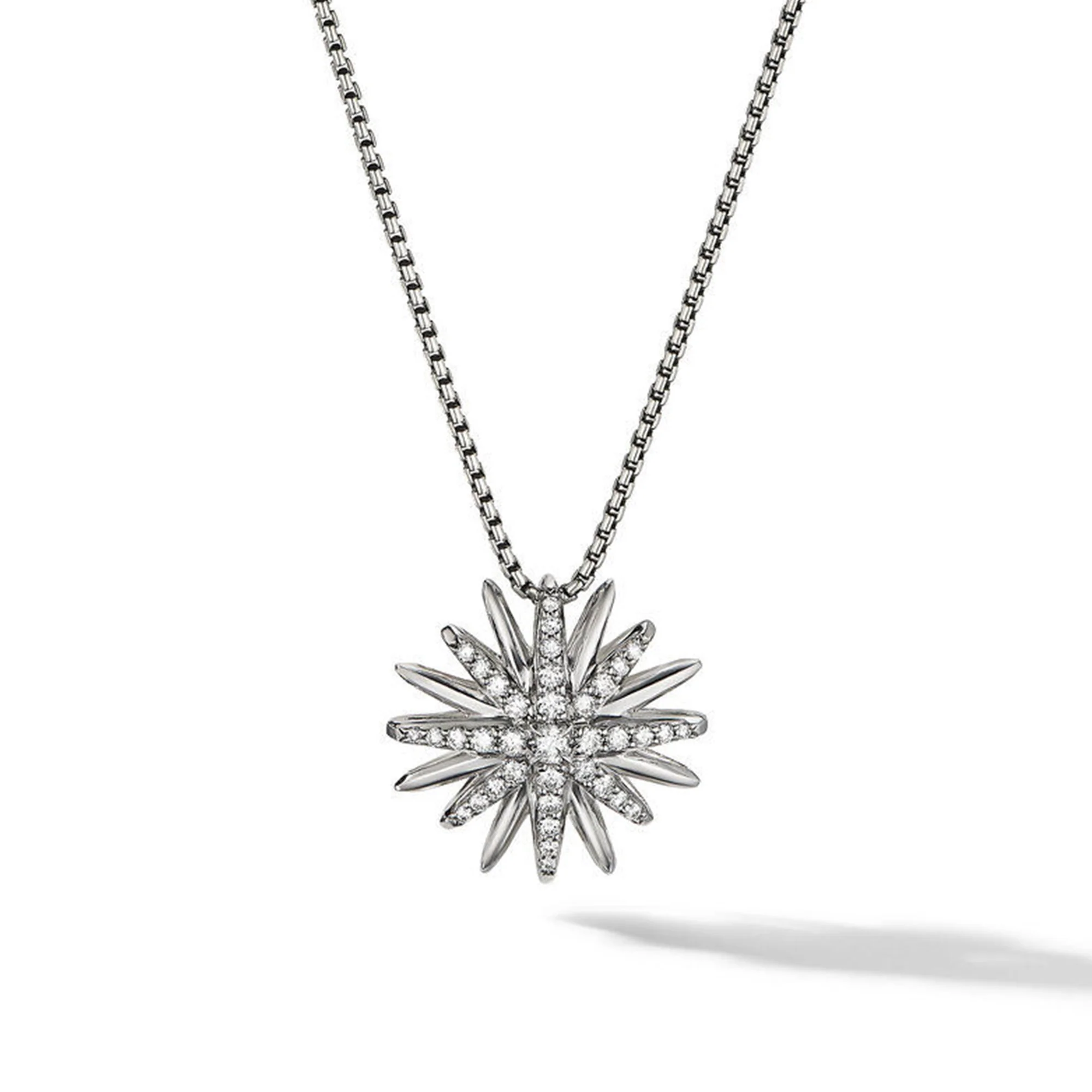 Starburst Pendant Necklace In Sterling Silver With Pavé Diamonds
