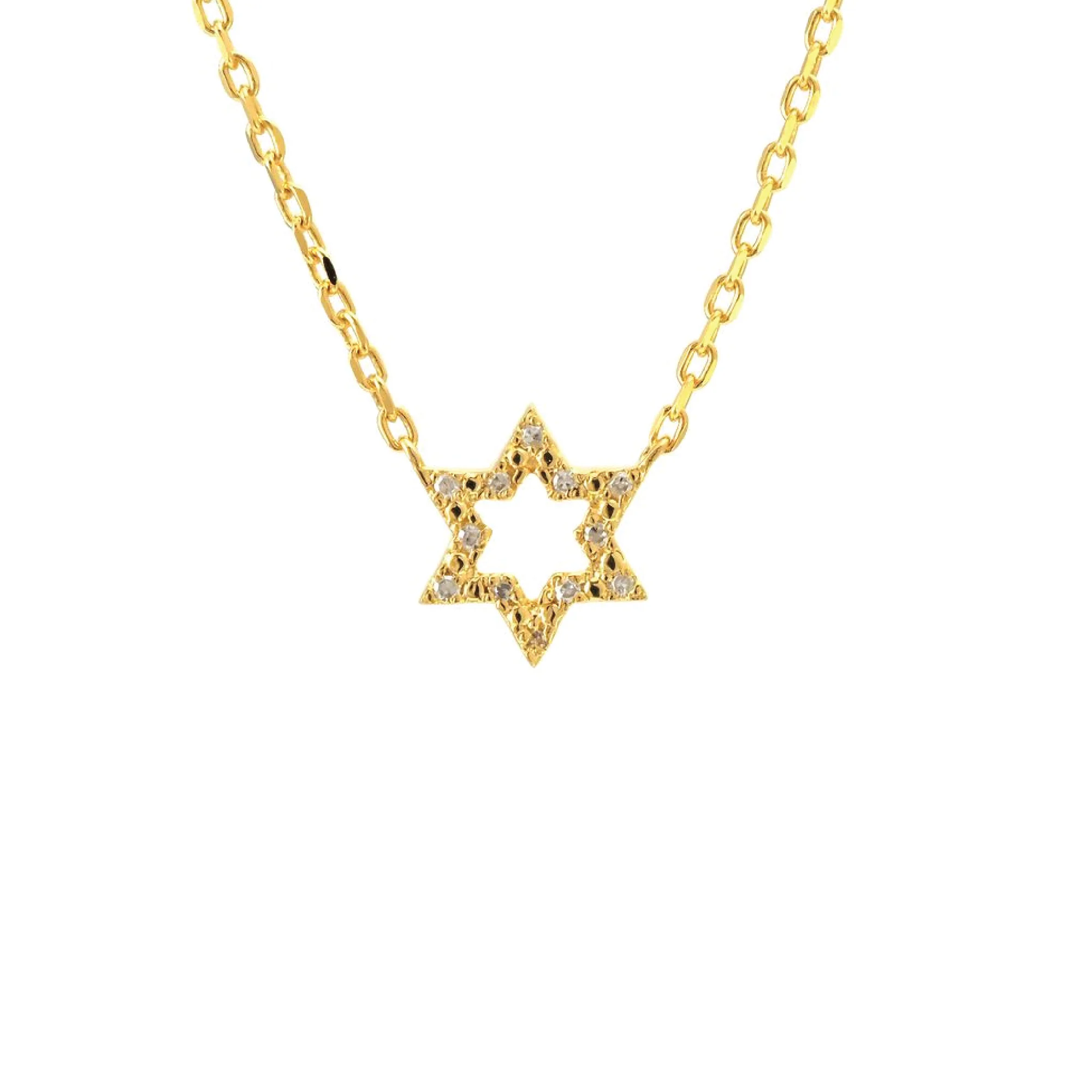 Stationed Diamond Star of David Pendant 18IN Necklace with Yellow Gold Plated Sterling Silver