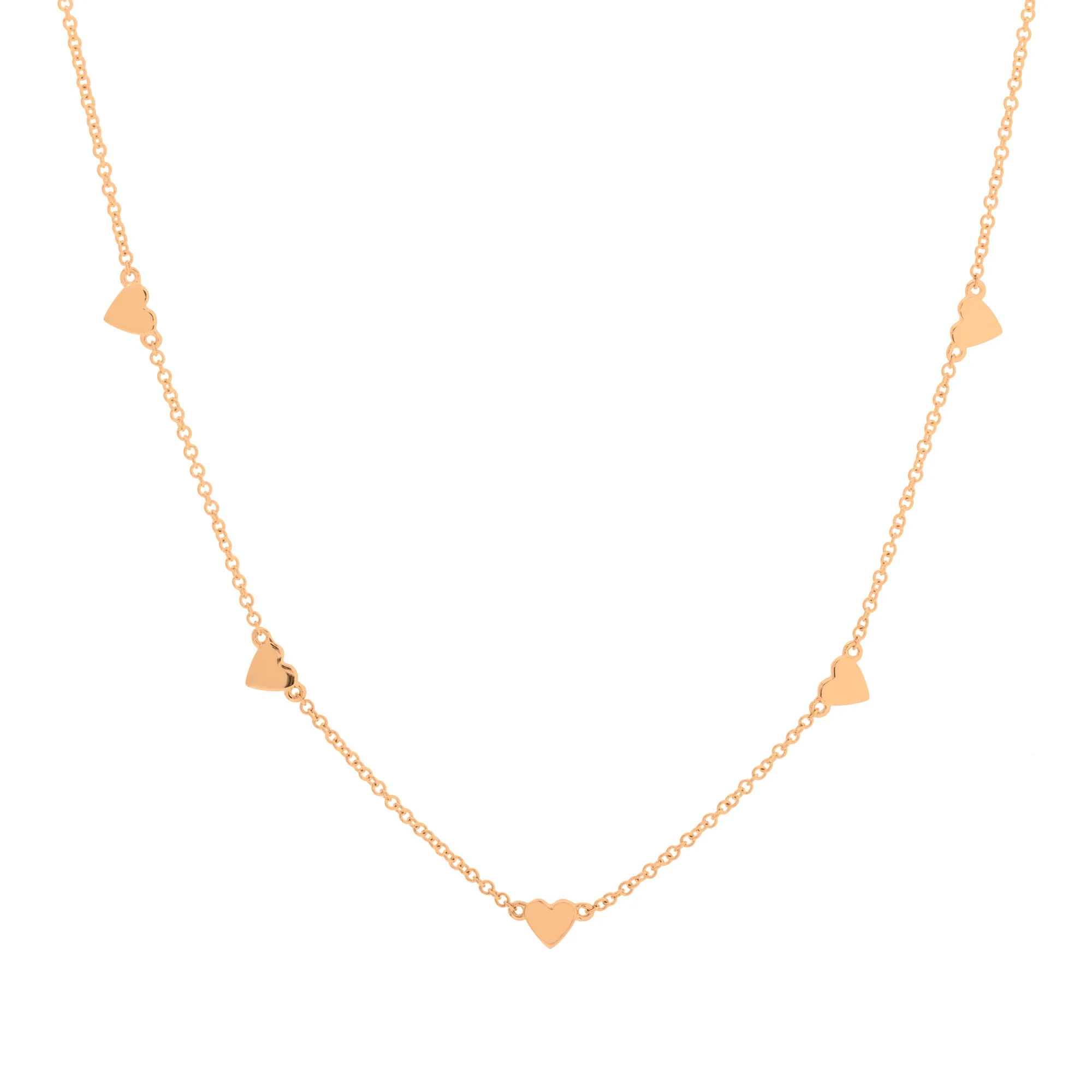 14K Yellow Gold Heart Station Necklace