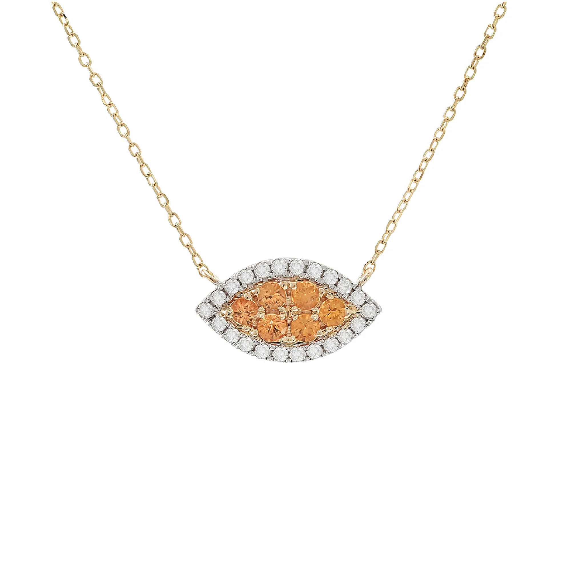 Stationed Orange Sapphire and Diamond Evil Eye 18IN Necklace in 14K Yellow Gold