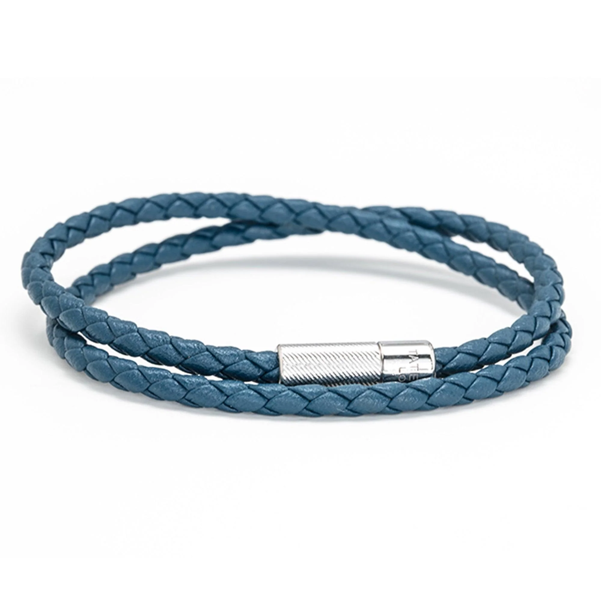 Tateossian Sterling Silver Teal Leather Bracelet