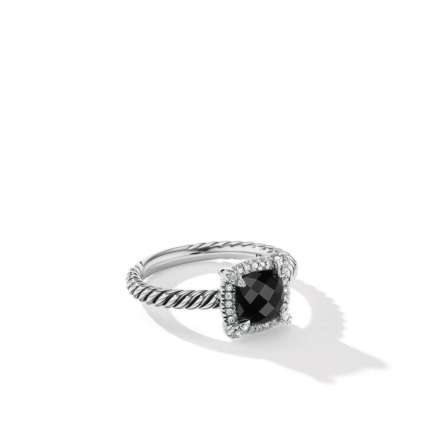 STERLING SILVER BLACK ONYX AND DIAMOND RING