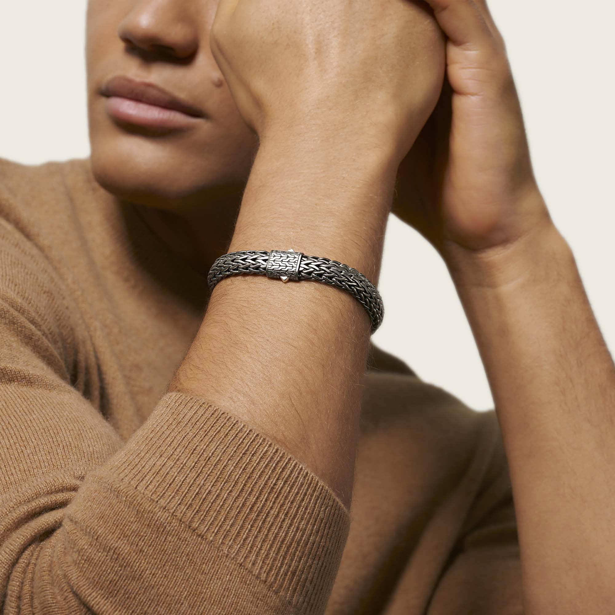 Sterling Silver and Black Rhodium Hand Woven Chain Bracelet - Image 6