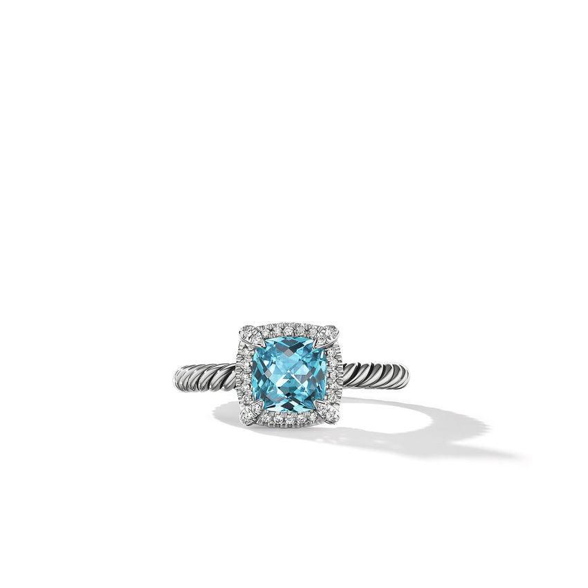 Petite Chatelaine Pavé Bezel Ring in Sterling Silver with Blue Topaz and Diamonds - Image 2