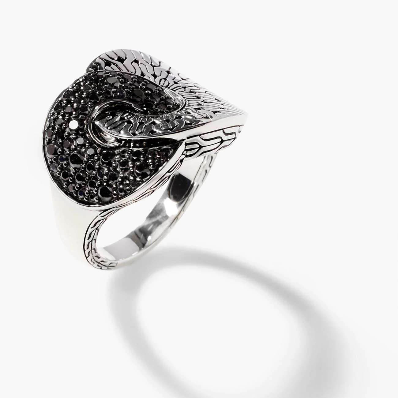 Classic Chain Interlocking Black Sapphire Ring in Sterling Silver - Image 3