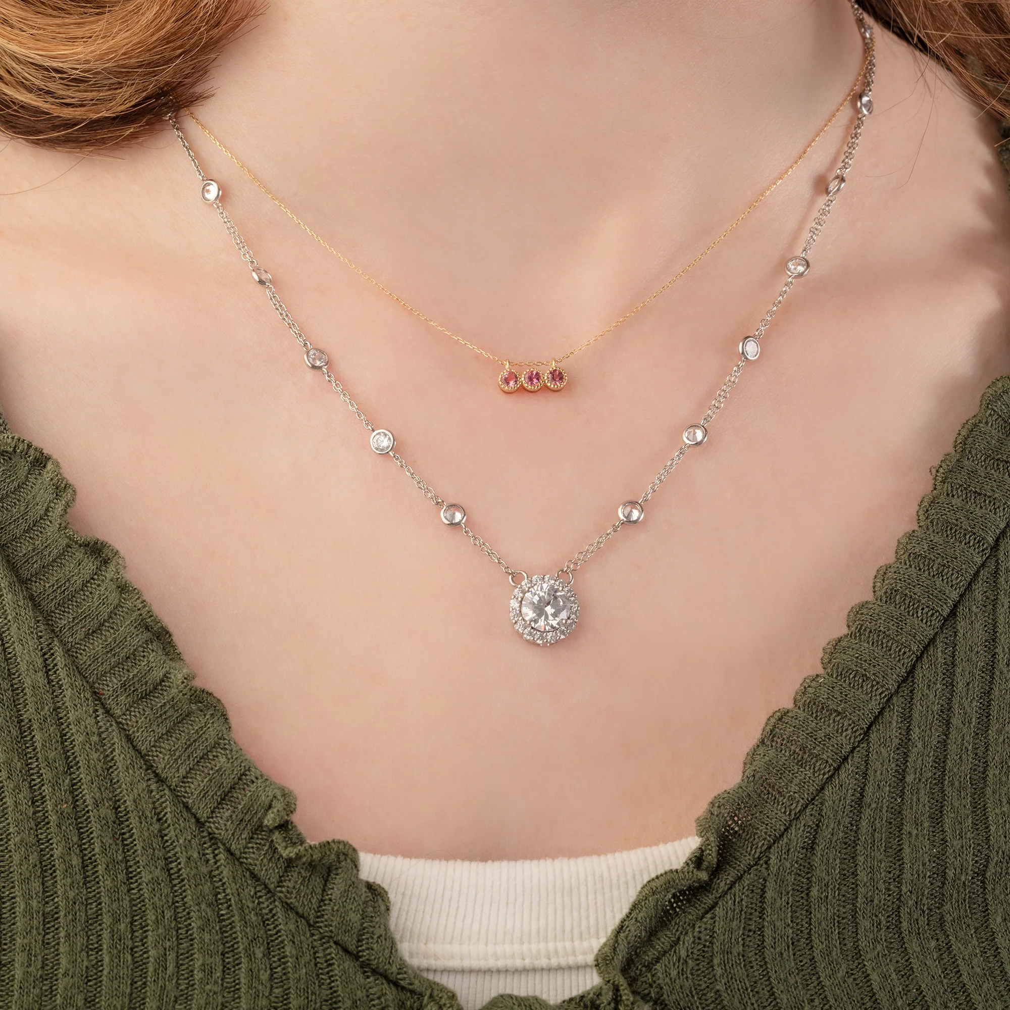 Cubic Zirconia By the Yard and Halo Pendant Necklace in Sterling Silver - Image 2